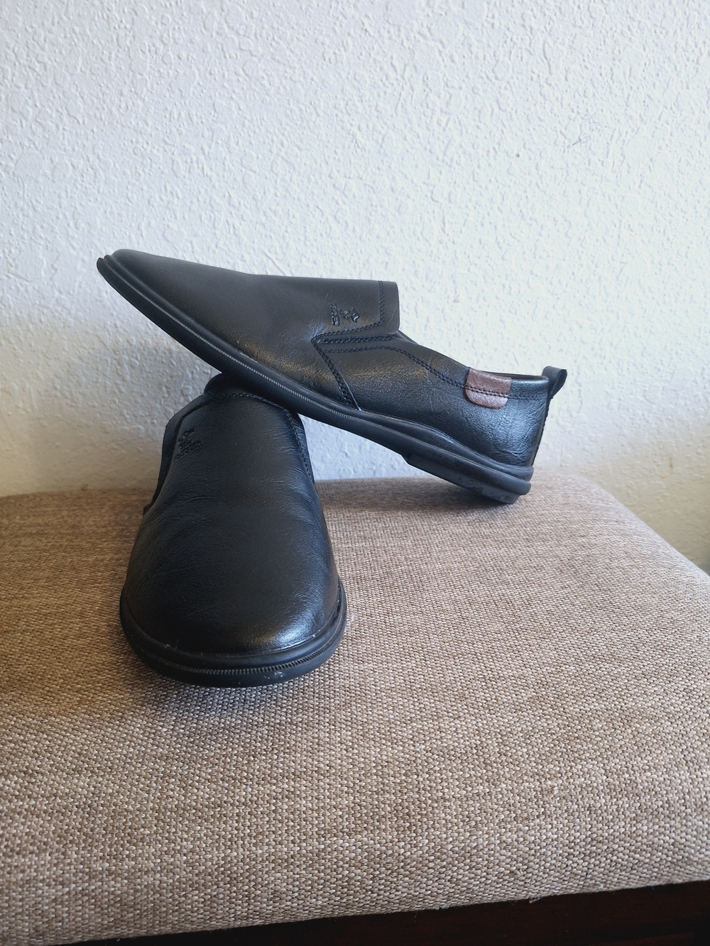 Men's Black Leather Slip-On Loafers with Brown Heel Tab